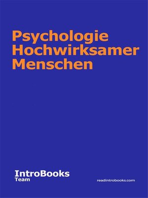 cover image of Psychologie Hochwirksamer Menschen